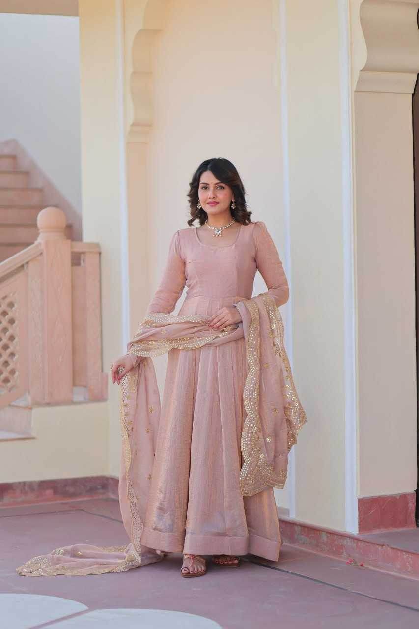 Chiffon Full Sleeve Gown With Dupatta - MYLUXURY LANE ENTERPRISE